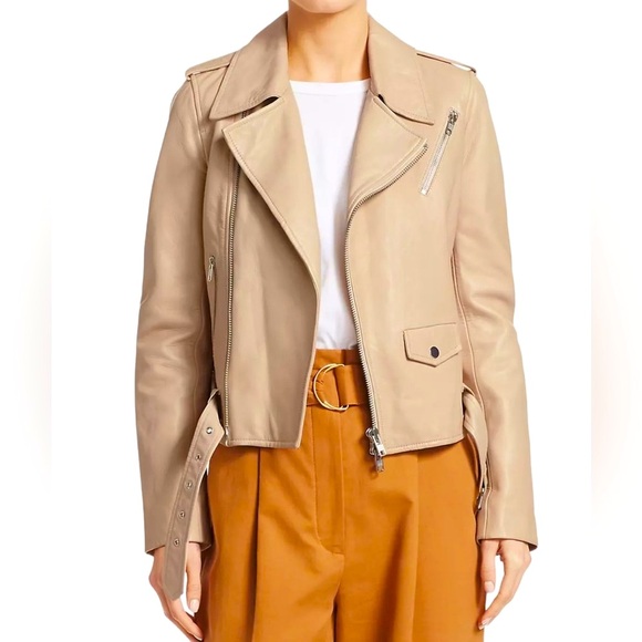A.L.C. | $1,495 Dree Zip-Front Leather Moto Jacket in Tan/Camel, Size 8 - Picture 10 of 12